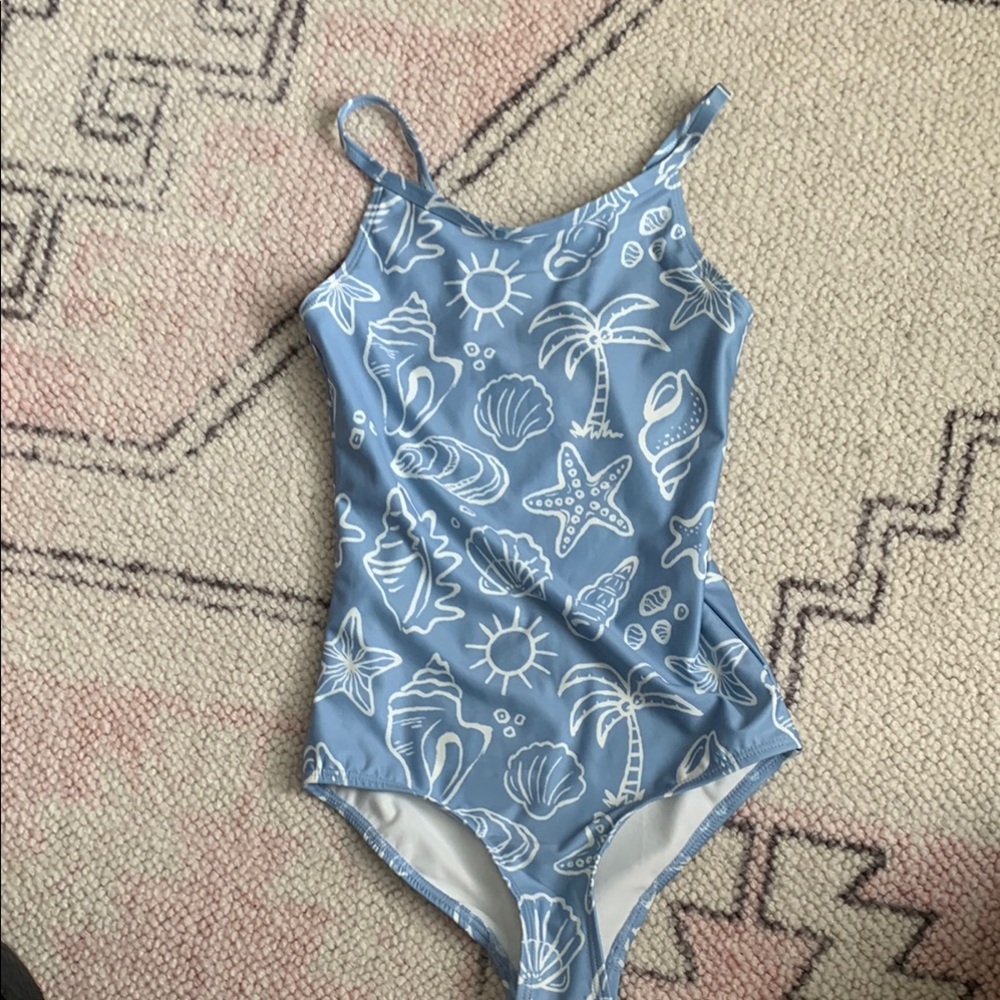 Blue Kids Swimwear with Seashell Print